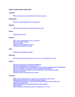 SPINAL CORD INJURY HOSPITALS Australia Bangladesh Belgium