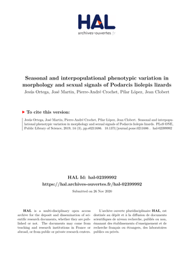 Seasonal and Interpopulational Phenotypic Variation in Morphology