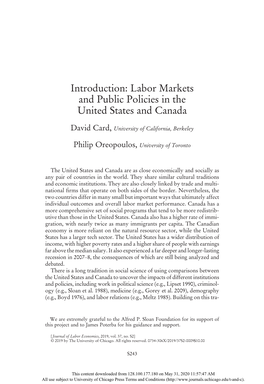 Introduction: Labor Markets and Public Policies in the United States and Canada