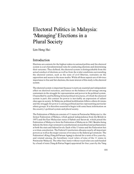 Electoral Politics in Malaysia: 'Managing' Elections in a Plural