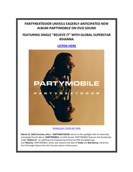 Partynextdoor Unveils Eagerly-Anticipated New Album Partymobile on Ovo Sound Featuring Single 