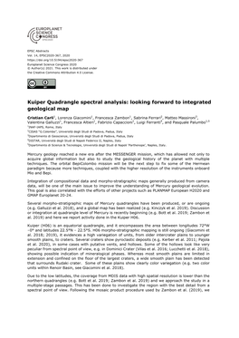 Kuiper Quadrangle Spectral Analysis: Looking Forward to Integrated Geological Map