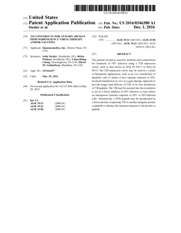 (12) Patent Application Publication (10) Pub. No.: US 2016/0346380 A1 Stenler Et Al