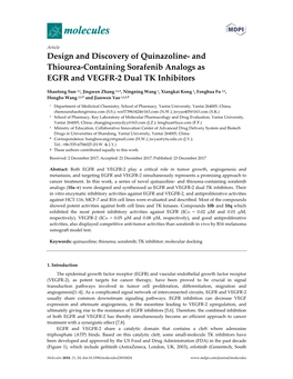 And Thiourea-Containing Sorafenib Analogs As EGFR and VEGFR-2 Dual TK Inhibitors