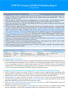 UNICEF Georgia COVID-19 Situation Report 18 August 2021