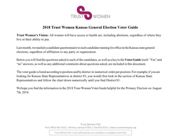 2018 Trust Women Kansas General Election Voter Guide