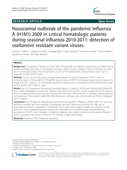 Nosocomial Outbreak of the Pandemic Influenza a (H1N1)