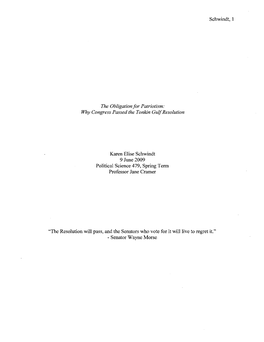 Why Congress Passed the Tonkin Gulfresolution Karen Elise Schwindt 9 June 2009 Politic