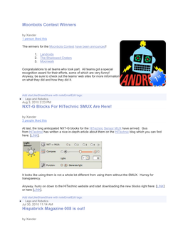 Moonbots Contest Winners NXT-G Blocks for Hitechnic SMUX Are