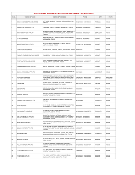 HDFC GENERAL INSURANCE LIMITED CASHLESS GARAGE LIST (March 2017)