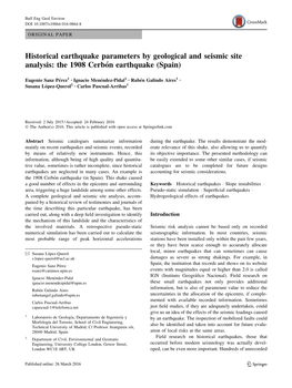 Historical Earthquake Parameters by Geological and Seismic Site Analysis: the 1908 Cerbo´N Earthquake (Spain)
