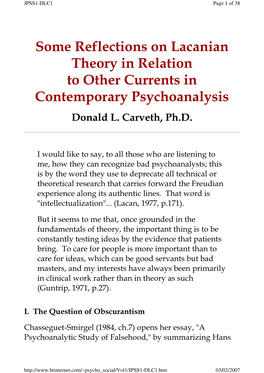 Some Reflections on Lacanian Theory in Relation to Other Currents in Contemporary Psychoanalysis