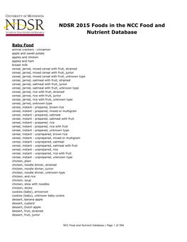 NDSR 2015 Foods in the NCC Food and Nutrient Database