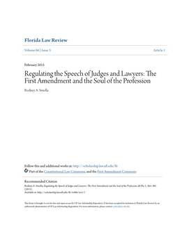 Regulating the Speech of Judges and Lawyers: the First Amendment and the Soul of the Profession Rodney A