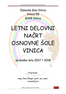 Letni Delovni Načrt Osnovne Šole Vinica