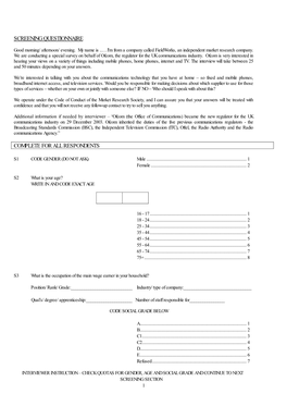 Screening Questionnaire