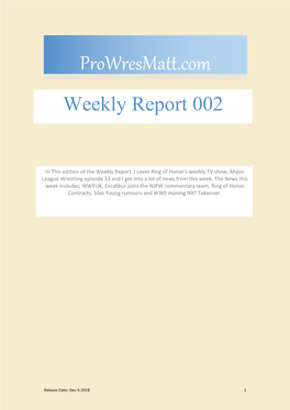 Prowresmatt.Com Weekly Report 002
