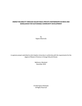 Energy Reliability Through Solar Public-Private Partnerships in India and Bangladesh for Sustainable Community Development