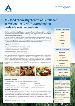 In Melbourne Is NATA Accredited for Pesticide Residue Analysis. PRODUCT CATEGORIES