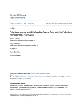 (Banca) Fisheries in the Philippines (FIS/2009/033). Final Report