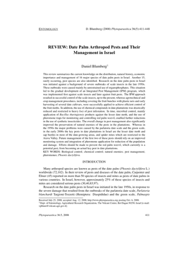 Date Palm Arthropod Pests and Their Management in Israel