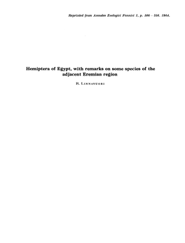 Hemiptera of Egypt, with Remarks on Some Species of the Adjacent Eremian Region