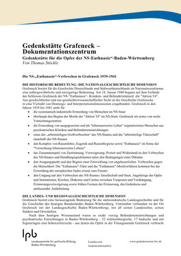 Gedenkstätte Grafeneck – Dokumentationszentrum Gedenkstätte Für Die Opfer Der NS-Euthnasie“-Baden-Württemberg Von Thomas Stöckle