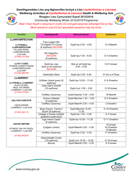 Gweithgareddau Lles Yng Nghanolfan Lechyd a Lles Llanfairfechan A