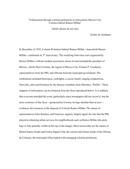 Urbanization Through Colonias Proletarias in Mid-Century Mexico City: Colonia Gabriel Ramos Millán”