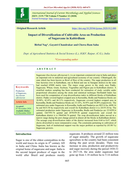 Impact of Diversification of Cultivable Area on Production of Sugarcane in Kabirdham