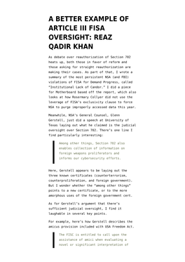 Reaz Qadir Khan,The Domestic Communications