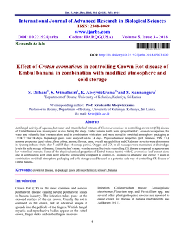 Effect of Croton Aromaticus in Controlling Crown Rot Disease of Embul Banana in Combination with Modified Atmosphere and Cold Storage