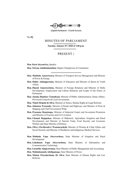 Minutes of Parliament Present