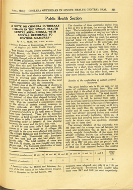 A NOTE on CHOLERA OUTBREAKS a Day Or Two to 50 Days, the Average Being 10.6 (1944-45) in the SINGUR HEALTH Days