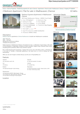 2 Bedroom Apartment / Flat for Sale in Madhavaram, Chennai (P71668099)
