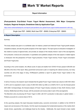 (Post-Pandemic Era)-Global Frozen Yogurt Market Assessment, With