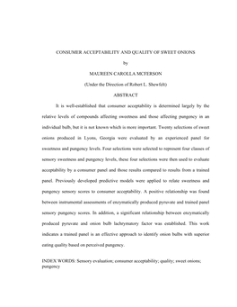 CONSUMER ACCEPTABILITY and QUALITY of SWEET ONIONS By