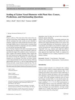 Scaling of Xylem Vessel Diameter with Plant Size: Causes, Predictions, and Outstanding Questions