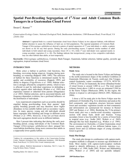 Spatial Post-Breeding Segregation of 1St-Year and Adult Common Bush- Tanagers in a Guatemalan Cloud Forest