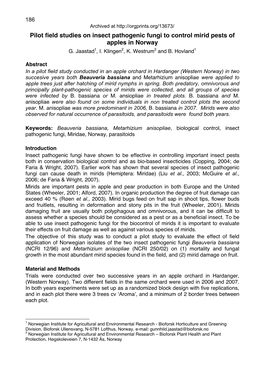 Pilot Field Studies on Insect Pathogenic Fungi to Control Mirid Pests of Apples in Norway G