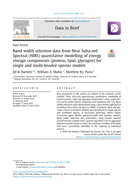 Band Width Selection Data from Near Infra-Red Spectral (NIRS