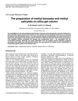 The Preparation of Methyl Benzoate and Methyl Salicylate on Silica Gel Column