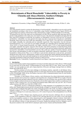 Determinants of Rural Households' Vulnerability to Poverty in Chencha