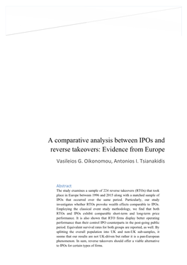 A Comparative Analysis Between Ipos and Reverse Takeovers: Evidence from Europe Vasileios G