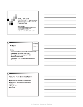 ICHD IIR and Classification of Primary Headaches