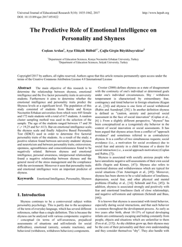 The Predictive Role of Emotional Intelligence on Personality and Shyness