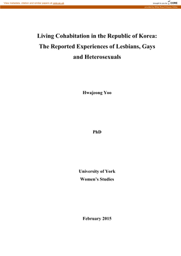 Living Cohabitation in the Republic of Korea: the Reported Experiences of Lesbians, Gays and Heterosexuals