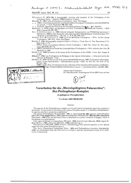 Vorarbeiten Für Die ,,Microlepidoptera Palaearctica": D Er Pselnoph Orw S-Komplex (Lepidoptera: Pterophoridae) Von Ernst ARENBERGER