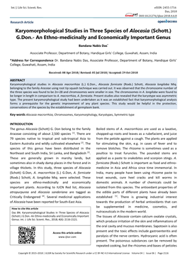 Karyomorphological Studies in Three Species of Alocasia (Schott.) G.Don.- an Ethno-Medicinally and Economically Important Genus