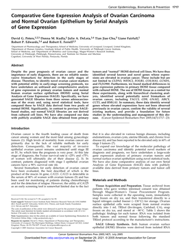 Comparative Gene Expression Analysis of Ovarian Carcinoma and Normal Ovarian Epithelium by Serial Analysis of Gene Expression